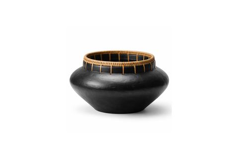 SİYAH RATTAN DİKİŞLİ EL YAPIMI VAZO MİNİMALİST