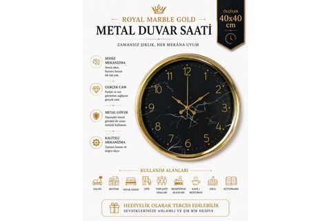 ROYAL MARBLE GOLD METAL DUVAR SAATİ 40 CM