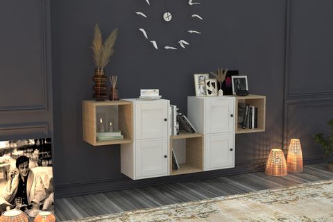 RAFLI KAPAKLI DUVAR RAFI, MEŞE BEYAZ, 170 CM, DVR-1116