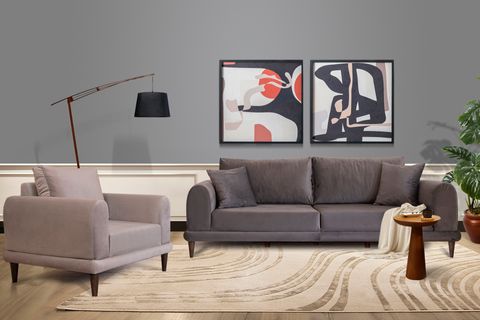 NERO KADİFE ÜÇLÜ KOLTUK, KOYU GRİ