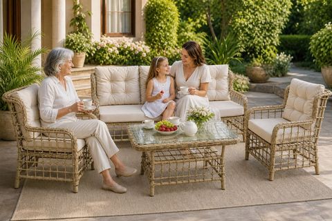 HİLVAN 5 KİŞİLİK MİNDERLİ RATTAN BAHÇE BALKON OTURMA GRUBU, KAHVERENGİ