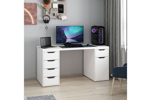 ALEN ÇALIŞMA MASASI, BEYAZ, 5 ÇEKMECELİ, 150 CM