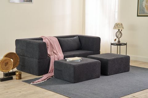 PİRGOS YATAKLI 2 PUFLU FULL SÜNGER KANEPE, ANTRASİT