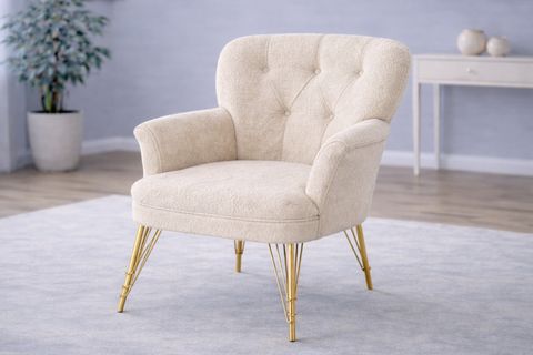 PUFY KOLLU TEKLİ BERJER, KREM, METAL GOLD AYAK