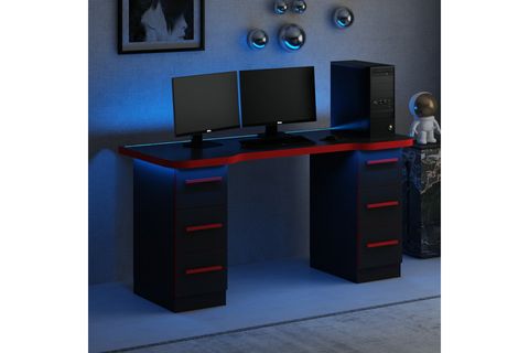 PHOENİX RGB LED IŞIKLI OYUNCU MASASI, SİYAH, SET3