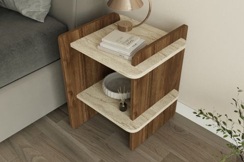 OLLA 2 RAFLI DEKORATİF MERMER DESEN KOMİDİN YAN SEHPA