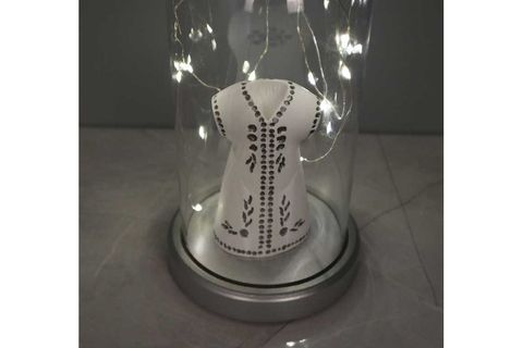IŞIKLI CAM FANUS LAMBA, GÜMÜŞ, KAFTAN FİGÜRLÜ