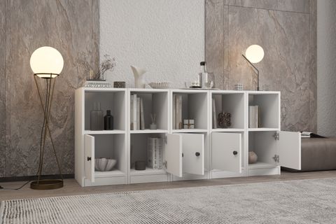 LEKSA 5 KAPAKLI RAFLI KİTAPLIK 160 CM BEYAZ KTP-1175-Ç