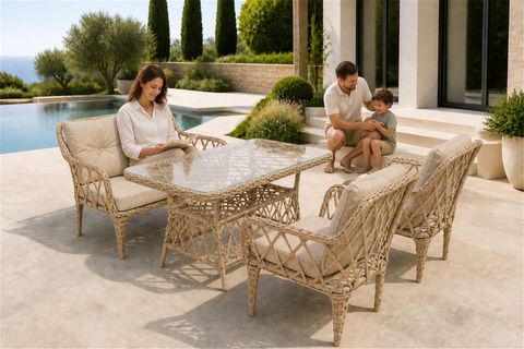 AHLAT MİNİ 4 KİŞİLİK RATTAN BALKON TAKIMI, BEJ