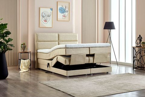 NİVO KUMANDALI BAZA BAŞLIK YATAK SETİ, BEJ, 160X200