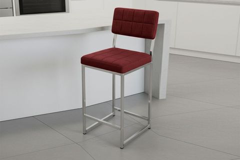 RİVA BAR MUTFAK SANDALYESİ, KROM KAPLAMA AYAKLI, BORDO