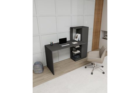 YAĞIZ DOLAPLI RAFLI ÇALIŞMA BİLGİSAYAR MASASI, ANTRASİT
