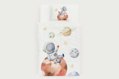 SPACE UZAY ASTRONOT VE GEZEGEN TEMALI TEK KİŞİLİK DÖRT MEVSİM KAPİTONE NEVRESİM TAKIMI, 160X220 CM