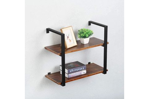 TASNİA SİYAH METAL AHŞAP DUVAR RAFI 60 CM 2 KATLI
