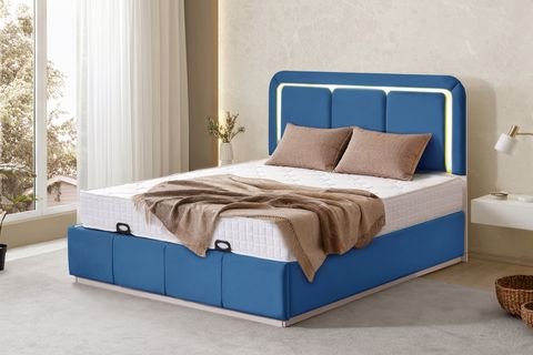 DEMONTE NOX LEDLİ ÇİFT KİŞİLİK BAZA BAŞLIK MAXİ YATAK SETİ, MAVİ, 160X200
