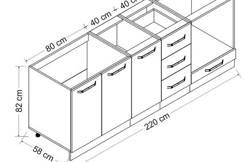 MİNAR 220 CM MUTFAK DOLABI BEYAZ DORE 220-D4-ALT MODÜL