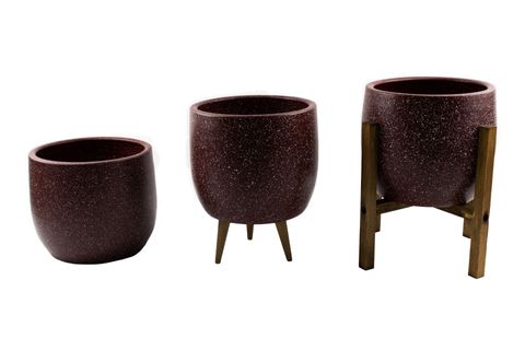 BİTKİ TASARIMI GRANİT SAKSI, TERRAKOTA, ÜÇLÜ SET, BORDO, 19CM