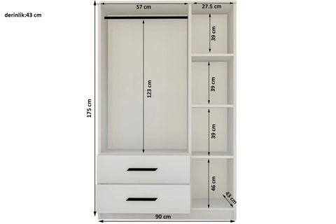 METALİA HOME AYNALI DÜĞME GARDIROP, 3 KAPAKLI 2 ÇEKMECELİ