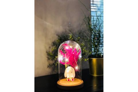 IŞIKLI FANUS LAMBA, TAVŞAN VE ÇİÇEK FİGÜRLÜ, PEMBE