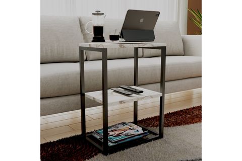 LİNA METAL AYAKLI AHŞAP RAFLI YAN SEHPA, BEJ