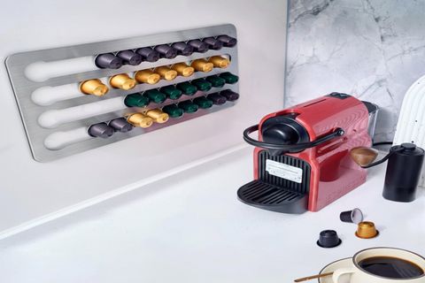 YAPIŞKANLI PASLANMAZ ÇELİK NESPRESSO KAPSÜL TUTUCU, GÜMÜŞ GRİ, 40X25 CM
