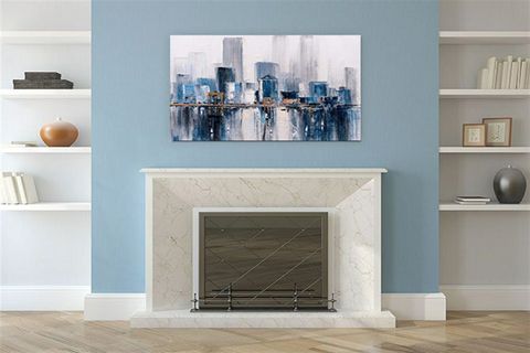 TABLOLIFE CİTY OF SMURFS YAĞLI BOYA DOKULU TABLO, GÜMÜŞ ÇERÇEVE, 75X100