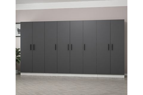 MİNAR KALE 8 KAPAKLI 2 ÇEKMECELİ DOLAP BEYAZ ANTRASİT 210CM
