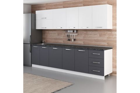 MİNAR ELA 300 CM MUTFAK DOLABI BEYAZ ANTRASİT 300-A1