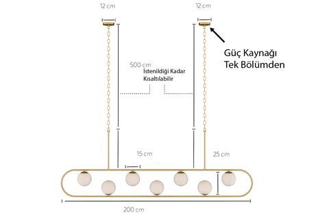 JALE BEYAZ CAMLI GOLD KASALI AVİZE, 200 CM