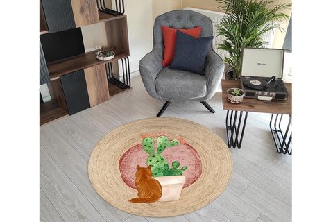 KARNAVAL BOLERO ÖRME JÜT KİLİM, KAKTÜS VE KEDİ DESENLİ, HASIR, 120X120