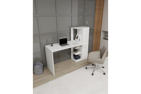 YAĞIZ DOLAPLI RAFLI ÇALIŞMA BİLGİSAYAR MASASI, BEYAZ