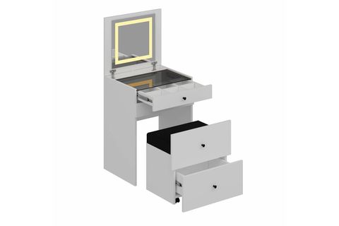 LUMA GİZLİ PUFLU LED AYNALI MAKYAJ MASASI, BEYAZ