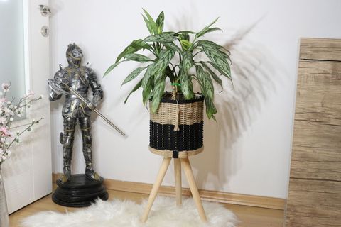 JÜT ÖRGÜ HASIR AHŞAP SAKSILIK, SİYAH, 39 CM
