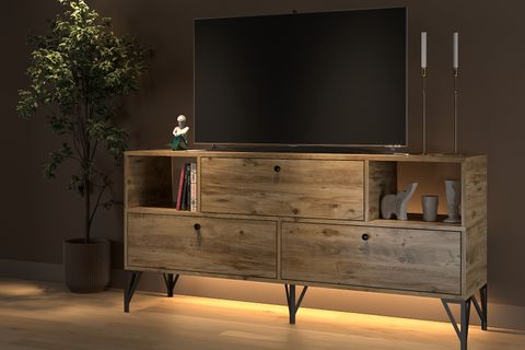 MİLA LED IŞIKLI KONSOL TV SEHPASI, ATLANTİK ÇAM, 160 CM