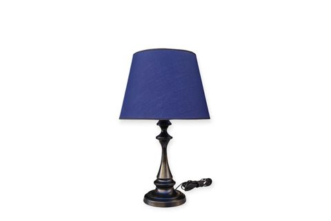 FARO ABAJUR SİYAH METAL GÖVDELİ, LACİVERT ABAJUR ŞAPKALI