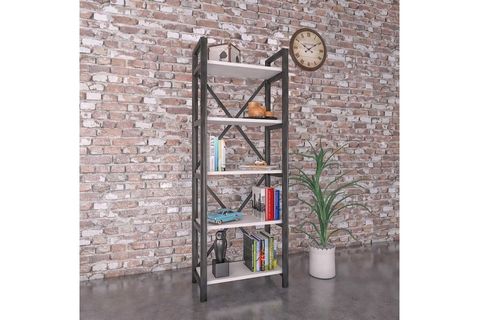 EVDEMO OTTOMAN METAL KİTAPLIK, 5 RAFLI, CEVİZ