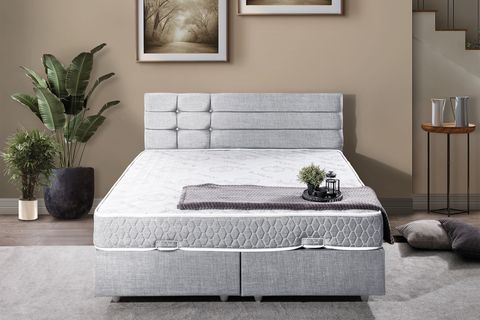 VİYANA BAZA BAŞLIK LETTO YATAK SETİ, AÇIK GRİ, 160X200