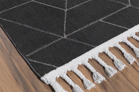 EKO HALI URBAN URB 03 SİYAH GRİ ETNİK HAV TOZ VERMEZ YUMUŞAK KESME YOLLUK HALI 100X300