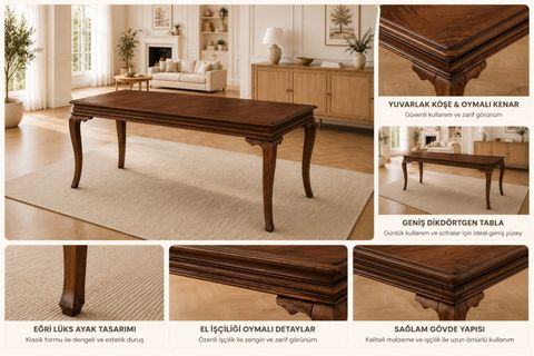 RUSTİK SABİT MUTFAK MASASI, 120 CM, CEVİZ