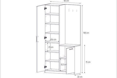 LAVO ASKILIKLI PORTMANTO AYAKKABILIK, 2 KAPAKLI, 90 CM
