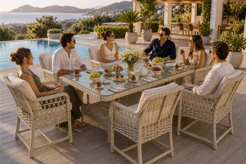 AHLAT MAXİ MİNDERLİ BAHÇE BALKON TERAS YEMEK TAKIMI, 6 KİŞİLİK, BEJ