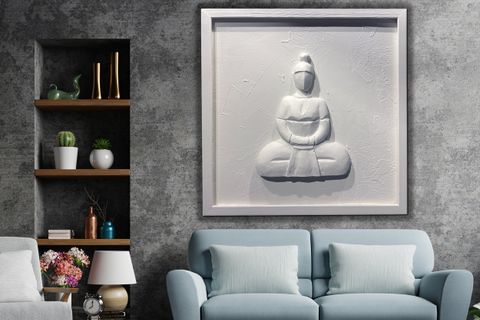 RÖLYEF SOYUT BUDA TABLO, BEYAZ, 80X80