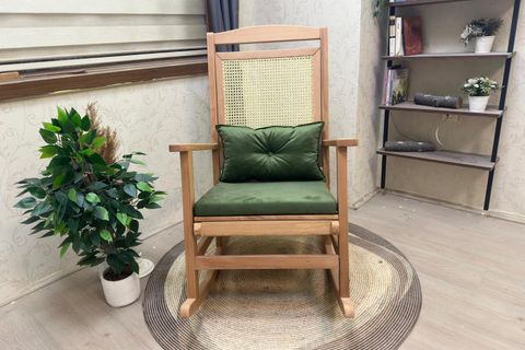 ASEDİA VERANDA HASIRLI MİNDERLİ SALLANAN SANDALYE, YEŞİL, NATUREL AYAK