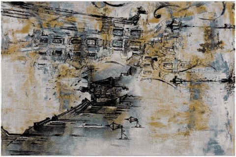 İSTANBUL DESENLİ MAVİ SARI RENK MUTFAK SALON VE OTURMA ODASI HALISI 200X290