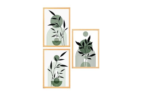PREMİUM AHŞAP ÇERÇEVELİ ÜÇLÜ İSKANDİNAV BOHEM TABLO SETİ, SET5, 70X50