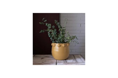 EL YAPIMI SARI NOKTALI KABARTMALI TERRACOTTA SAKSI