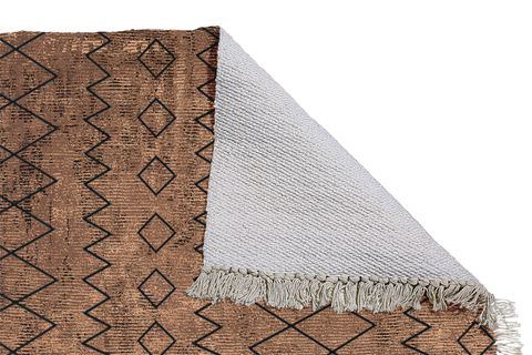 ETNİK İSKANDİNAV DESENLİ DOKUMA KİLİM, YIKANABİLİR, KAHVERENGİ, 150X230