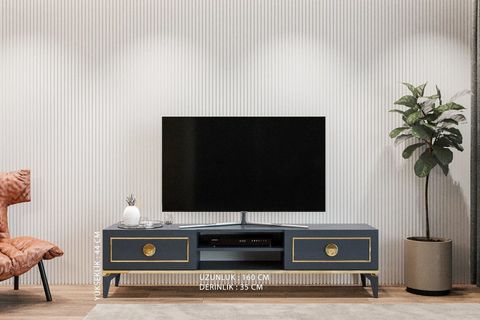 CEYLİN ANTRASİT MODERN LÜX TV ÜNİTESİ, 2 KAPAKLI RAFLI