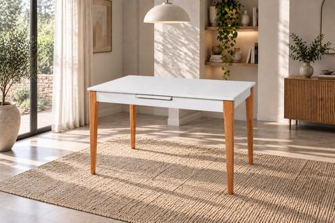 PARİS MASA ZİON SANDALYE, BEYAZ, NATURAL, 110X70