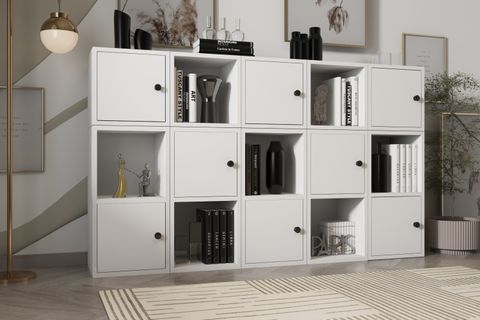 LEKSA MODÜLER KAPAKLI RAFLI KİTAPLIK 160 CM BEYAZ KTP-1150-Ç